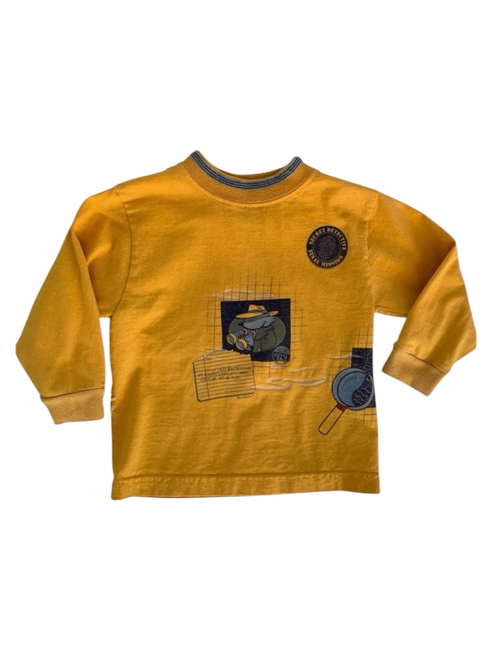 Vintage Healthtex Kids Yellow Detective Graphic Mock Neck Shirt Fits Like 2T